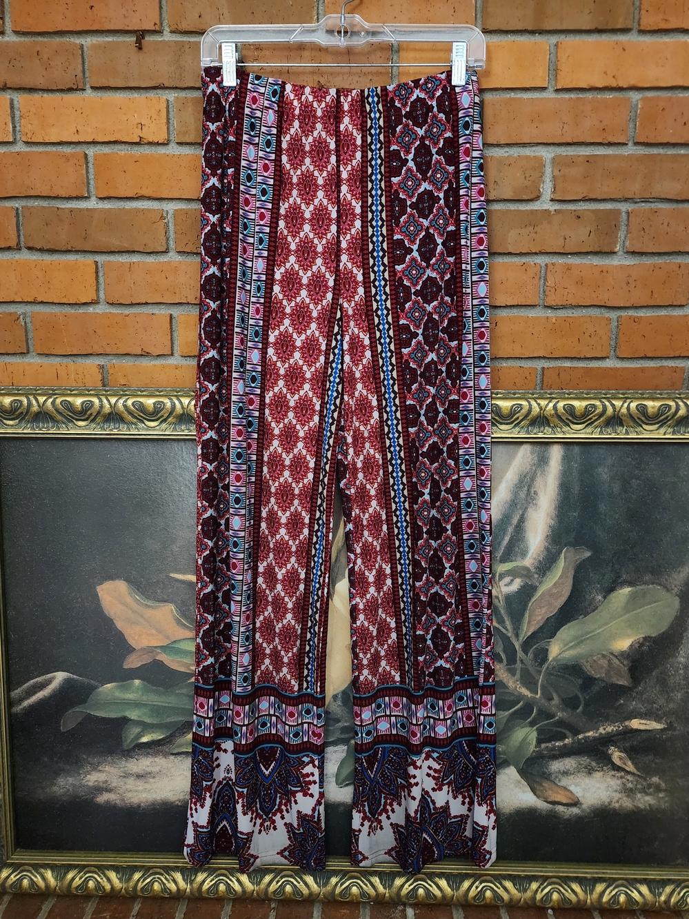 fig and flower Burgundy Multi Bohemian Print Wide-Leg Pants Medium